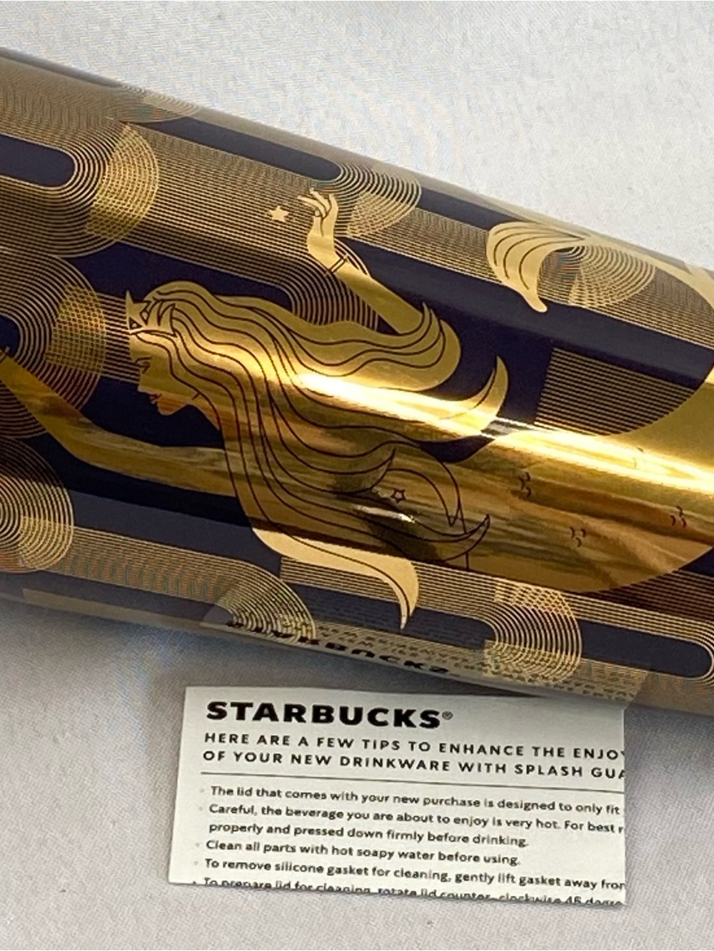 Starbucks 2020 Siren Mermaid Ceramic 12 oz Travel Mug With Lid NEW Purple Gold